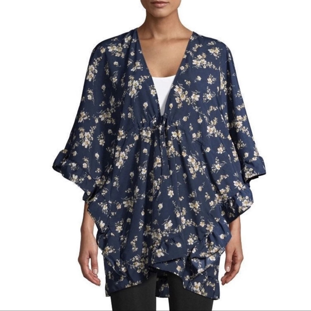 Time and Tru Floral Print Ruffle Kimono Top